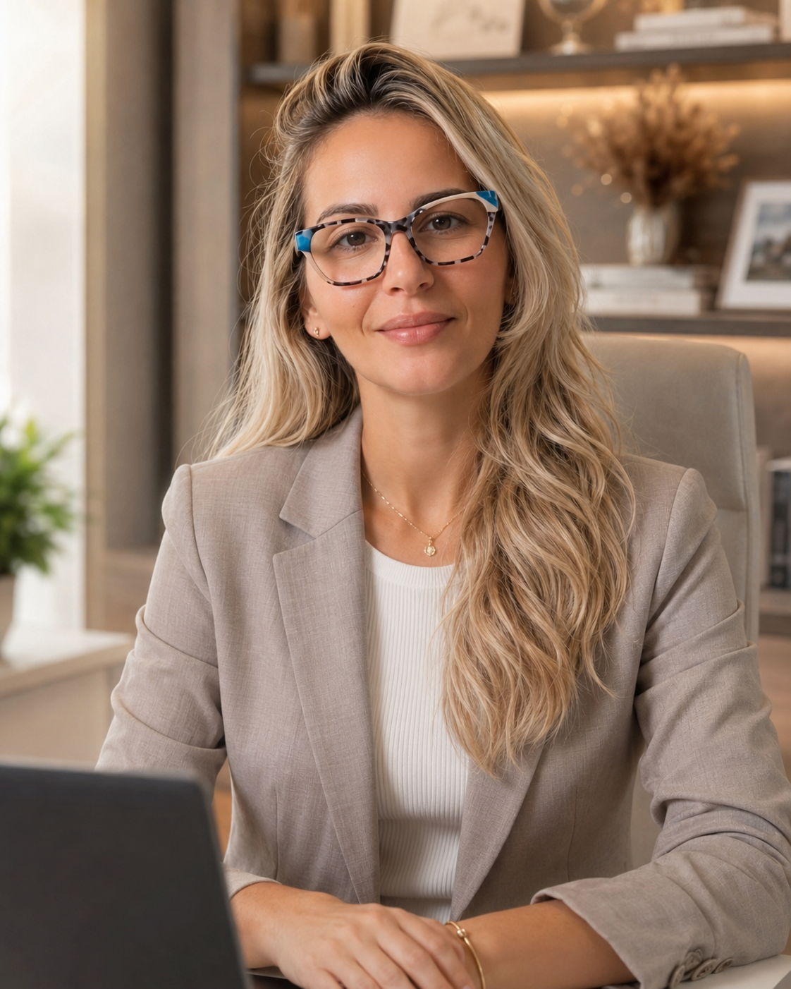 Adriana Carvalho, criadora da LuxMind™, em seu escritório de estudos clínicos